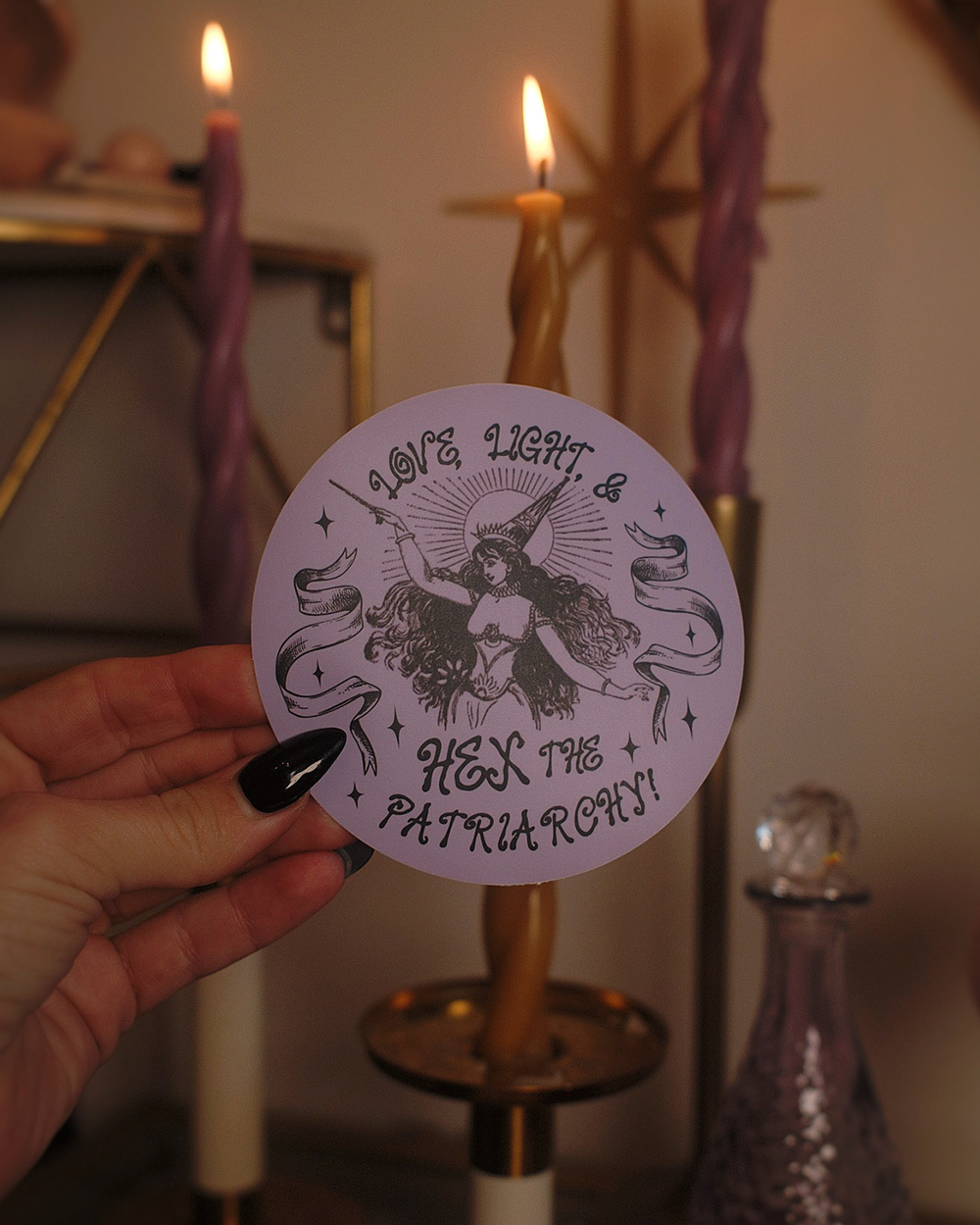 Love, Light, & Hex the Patriarchy Sticker