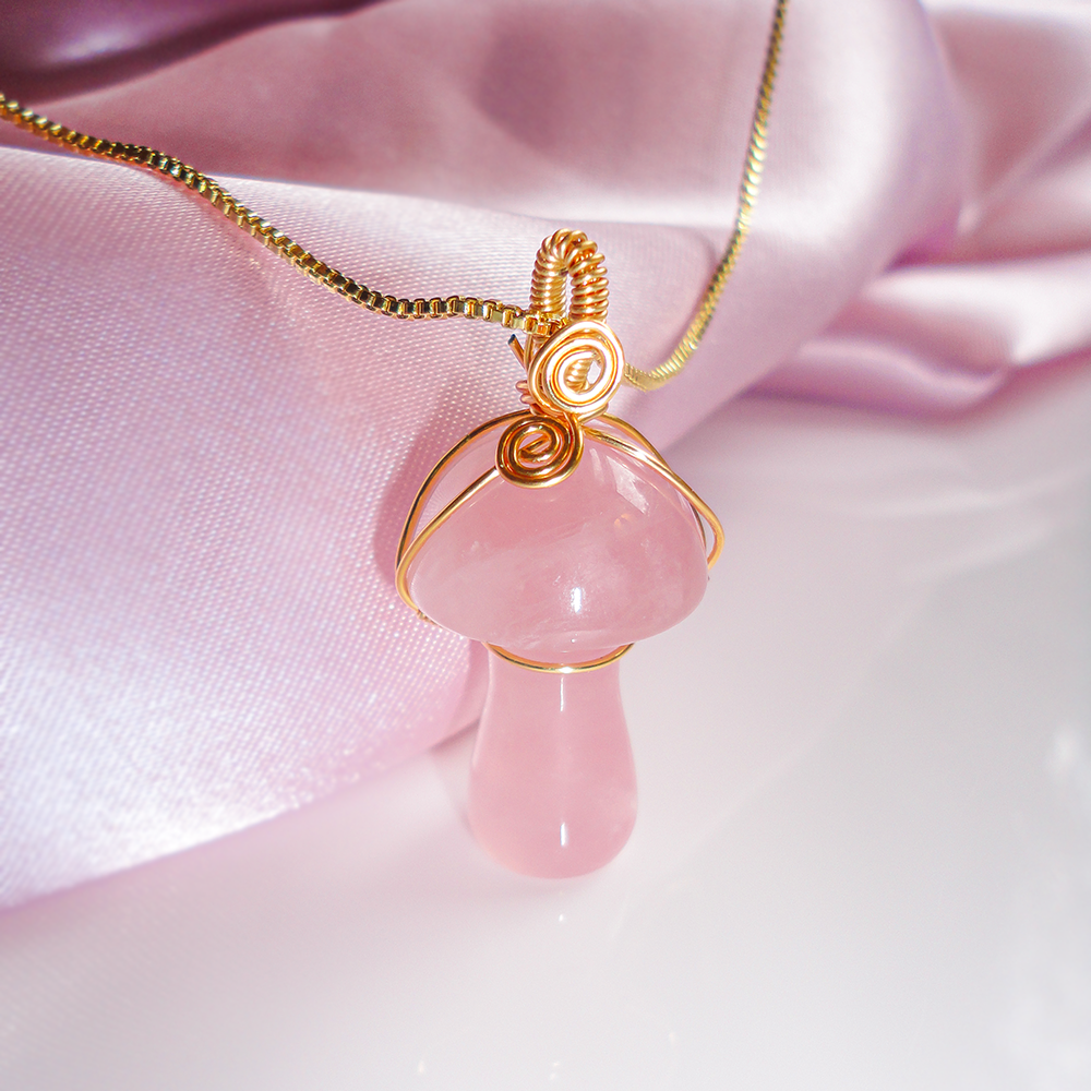 Pink popular Crystal Mushroom Opal Quartz Crystal Polymer Necklace