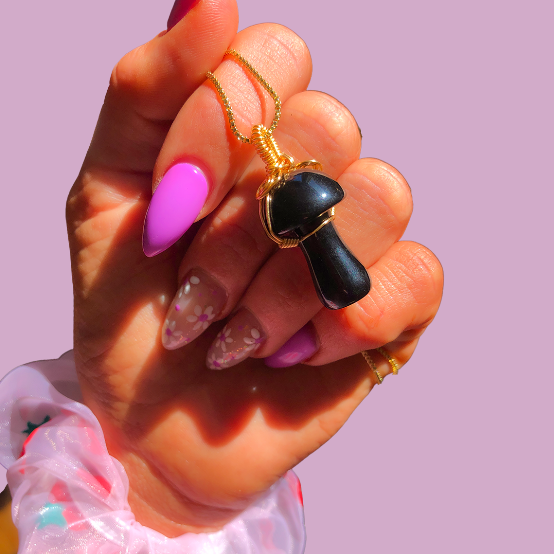 Black Onyx Magic Mushroom Necklace
