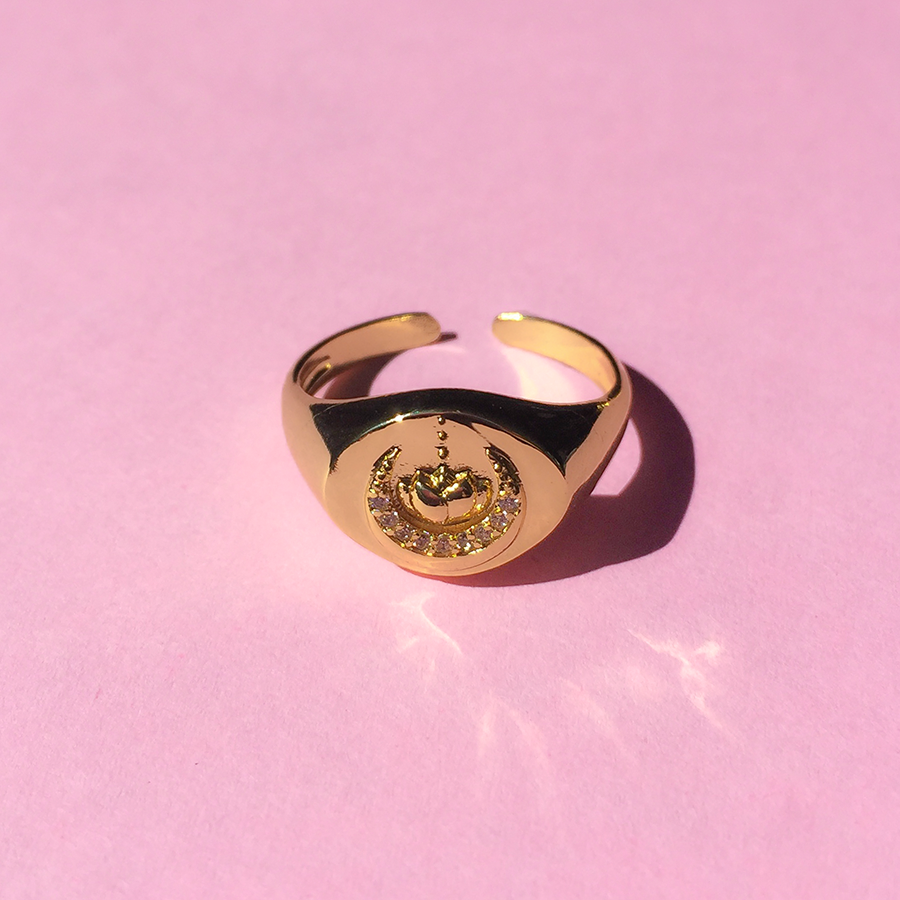 Crescent Lotus Signet Ring