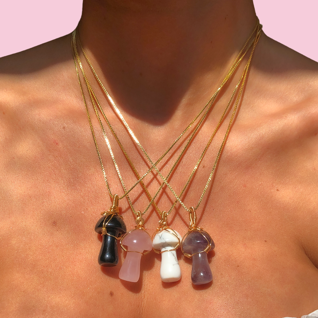 Rose Quartz Magic Mushroom Necklace