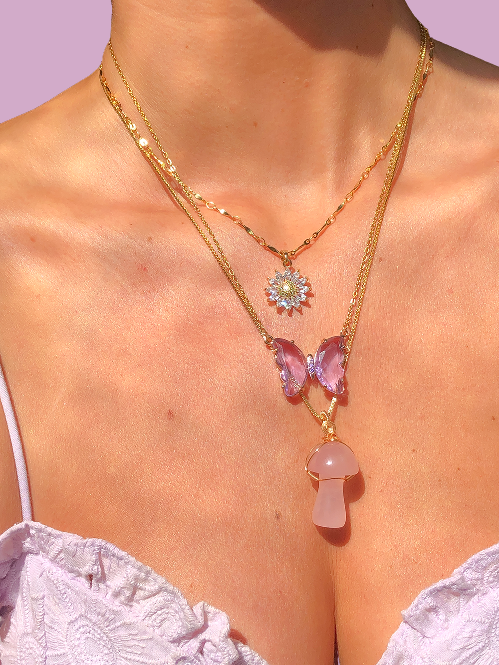 Rose Quartz Magic Mushroom Necklace